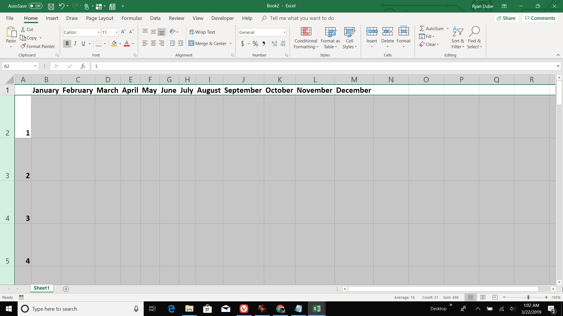 Skärmdump för att ändra storlek på dagliga rader i Excel