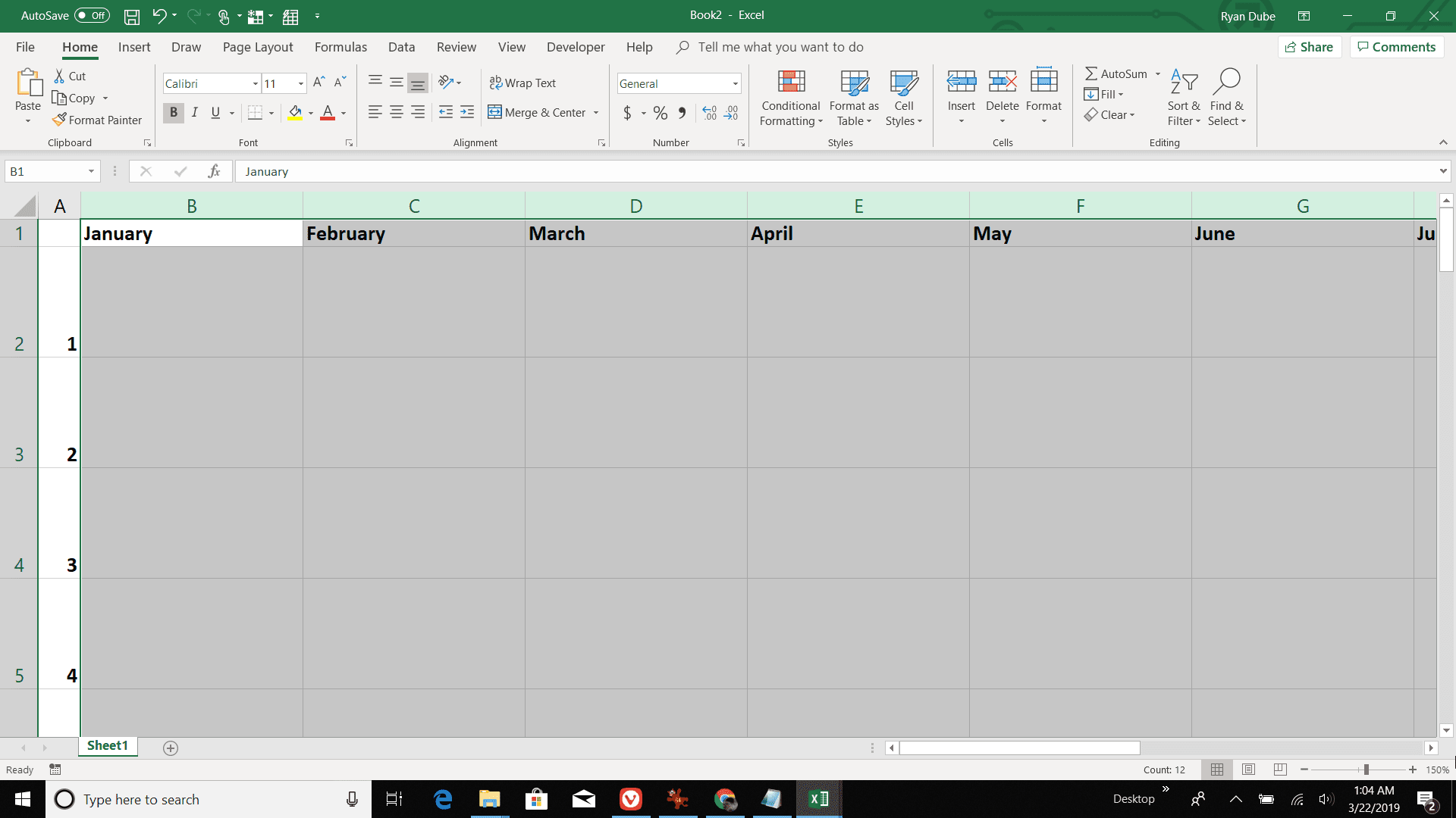 Skärmdump för att ändra storlek på månatliga kolumner i Excel