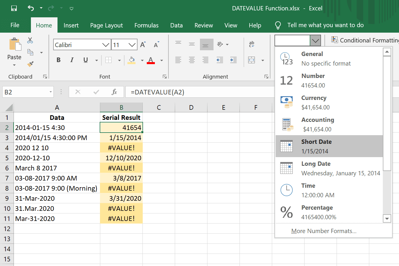 Formatera serienummer till normalt datum i Excel
