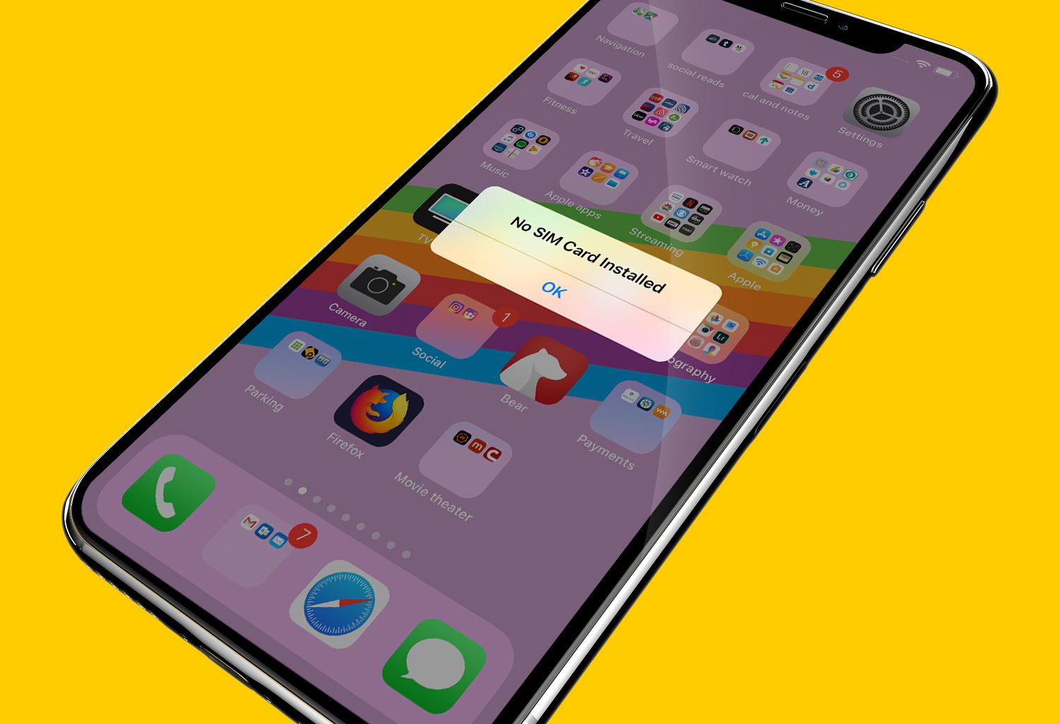 iPhone X utan SIM-kort installerat meddelande på skärmen