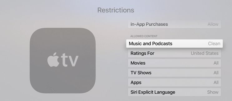 Apple TV tillåter innehållsbegränsningar