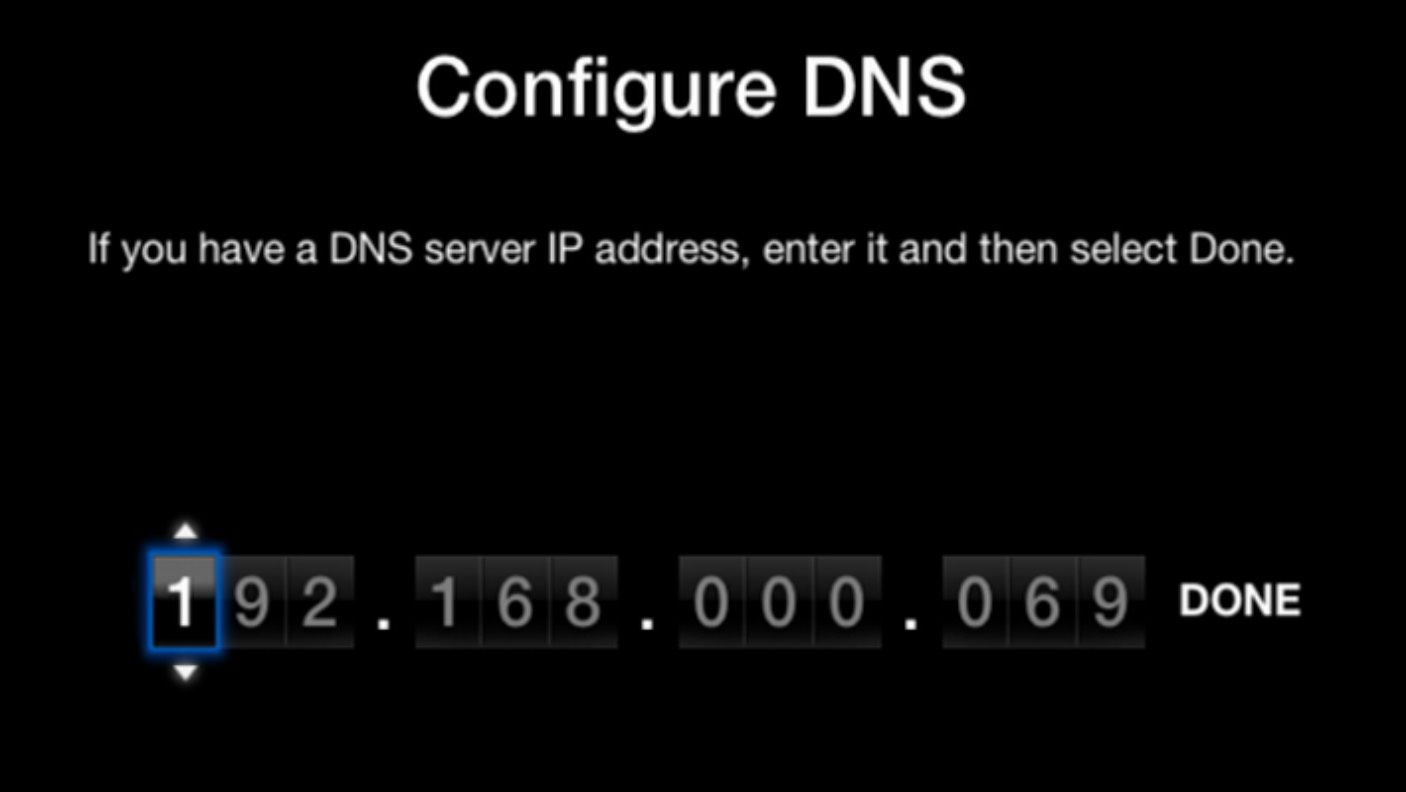 DNS-konfigurationsskärm från Apple TV