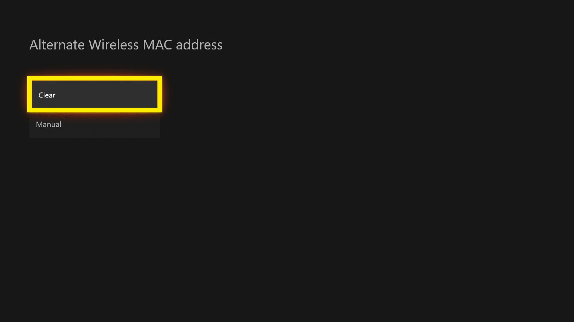 Rensar Xbox One 'Alternativ trådlös MAC-adress'