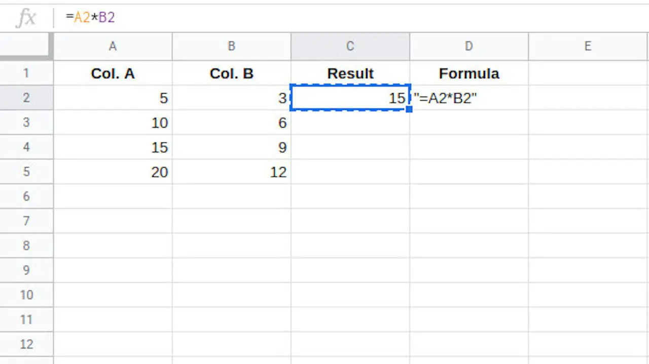 Kopiera formel på Google Sheets