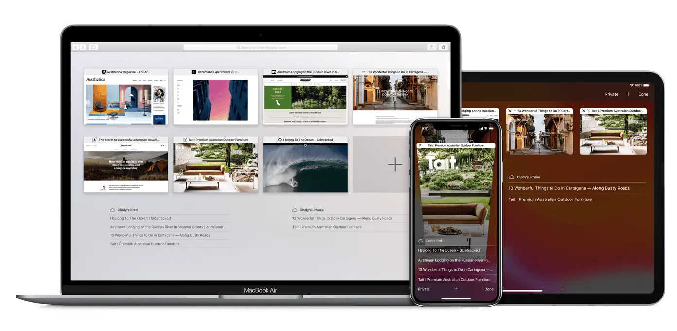 Apples Safari-webbläsares flikvy på iOS och macOS