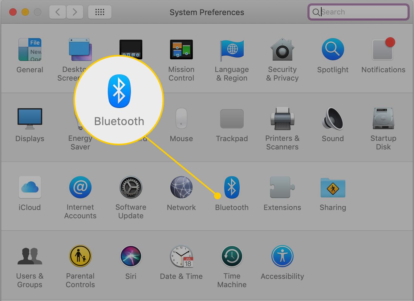 Bluetooth-ikon i Systeminställningar i macOS