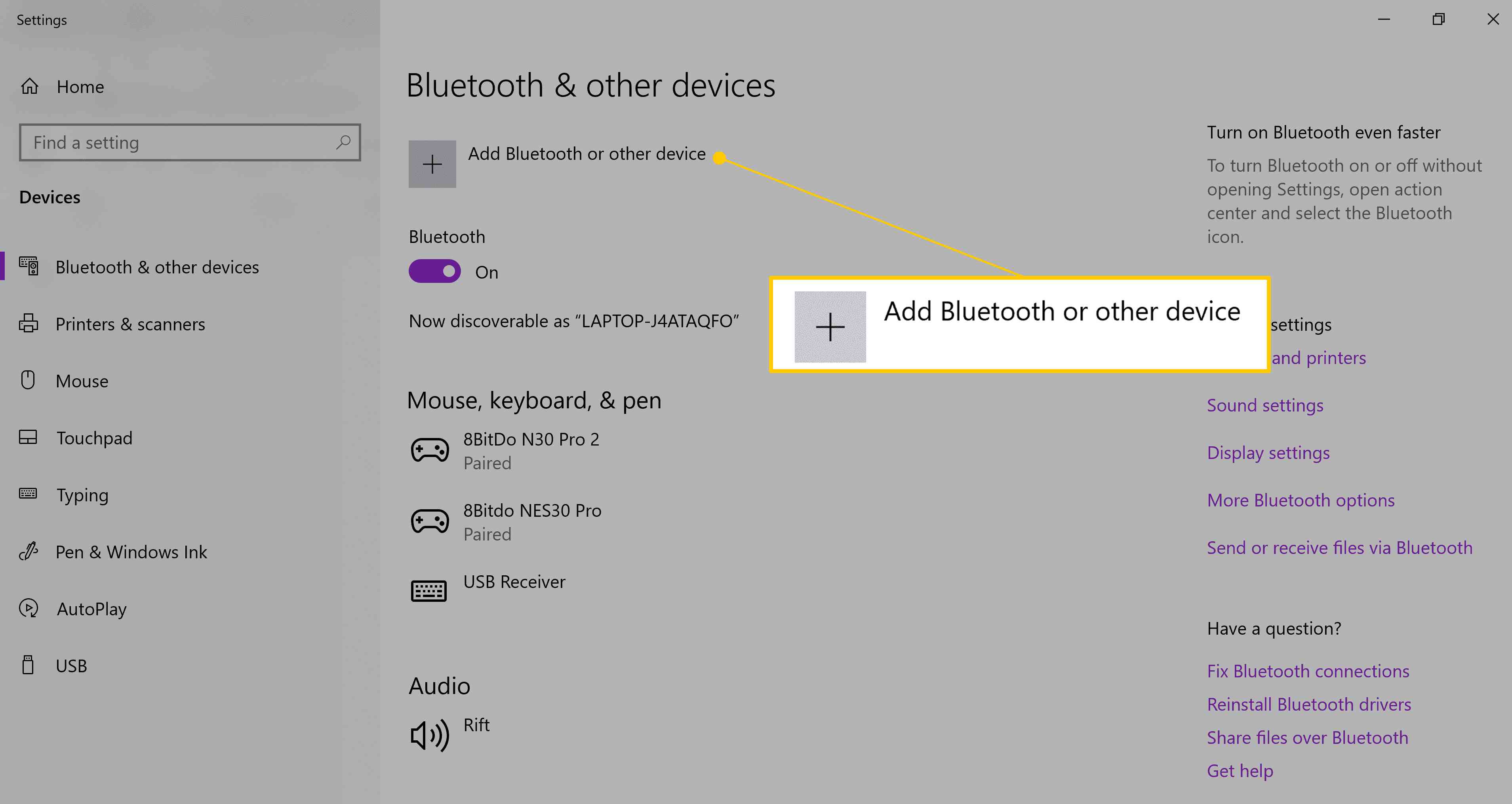 Lägg till Bluetooth eller annan enhet på PC