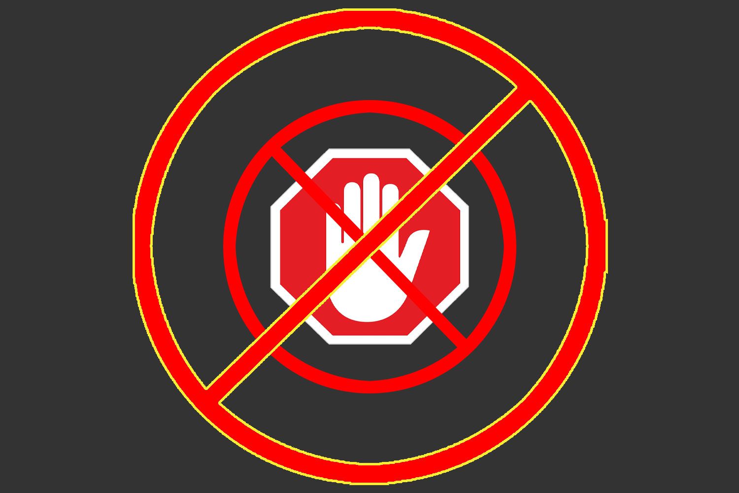 En anti-adblock-symbol med en annan antisymbol runt den