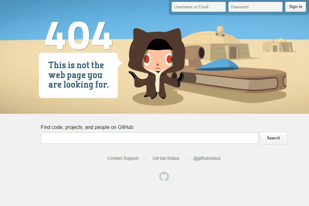 GitHub Star Wars 404-felsidan