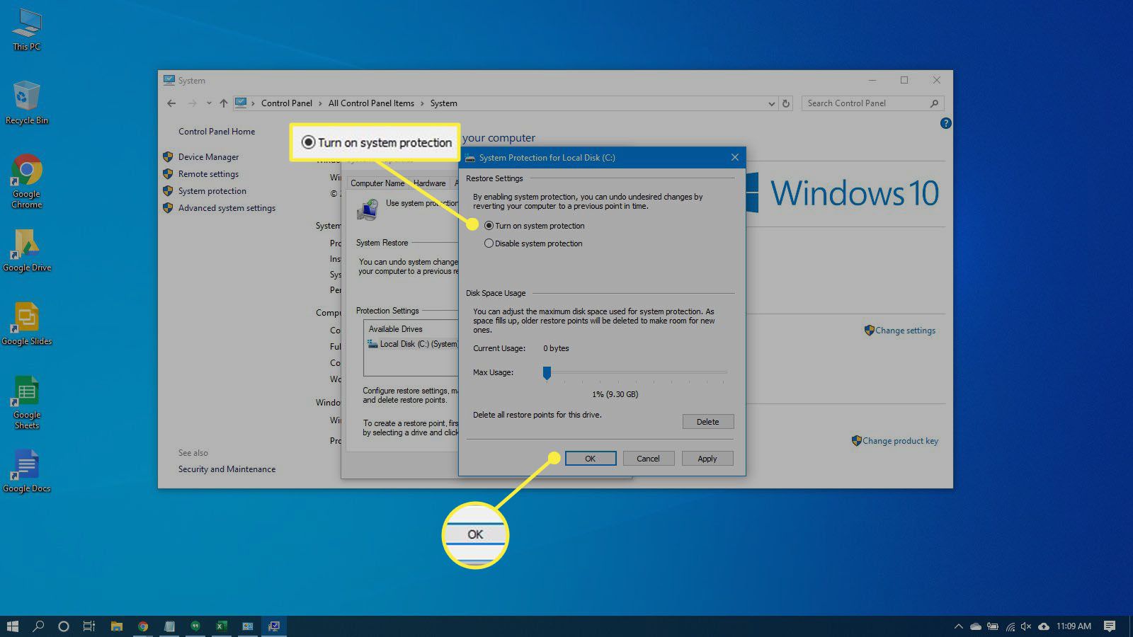 Systemskydd i Windows 10.