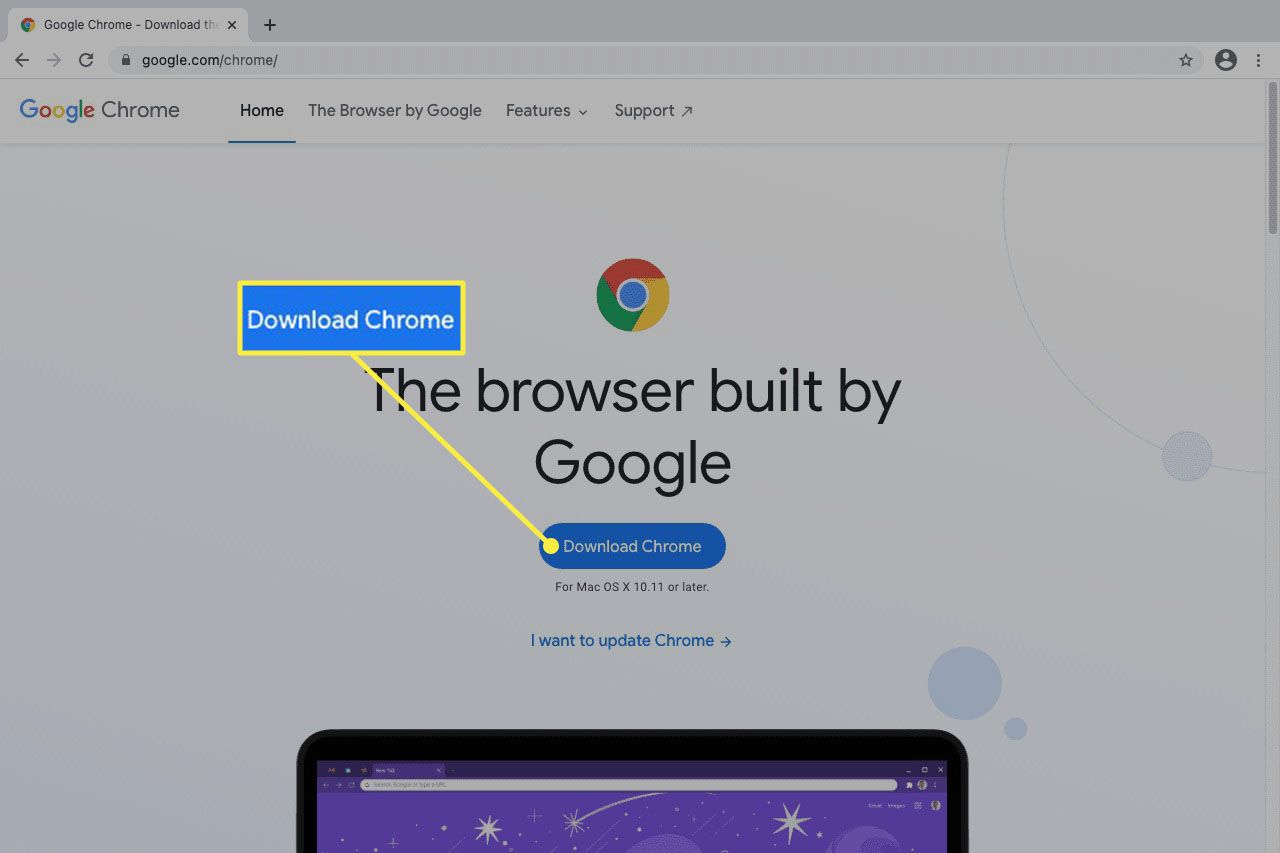 Ladda ner Chrome-knappen på Googles webbplats.