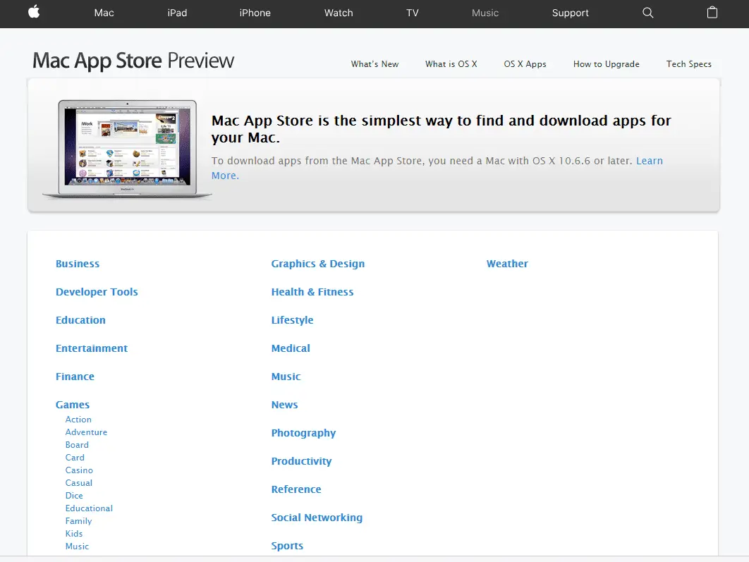 Skärmdump av Mac Store