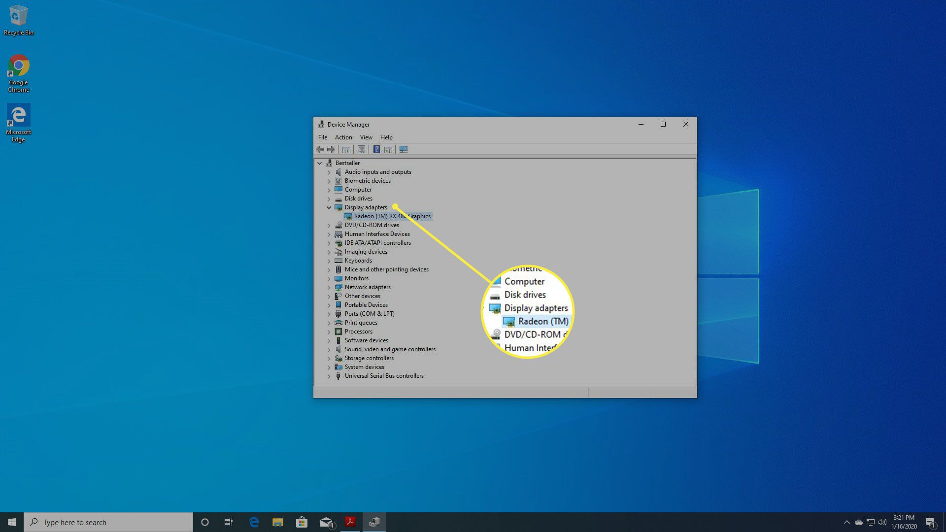 Visa en skärmadapter i Enhetshanteraren i Windows 10.