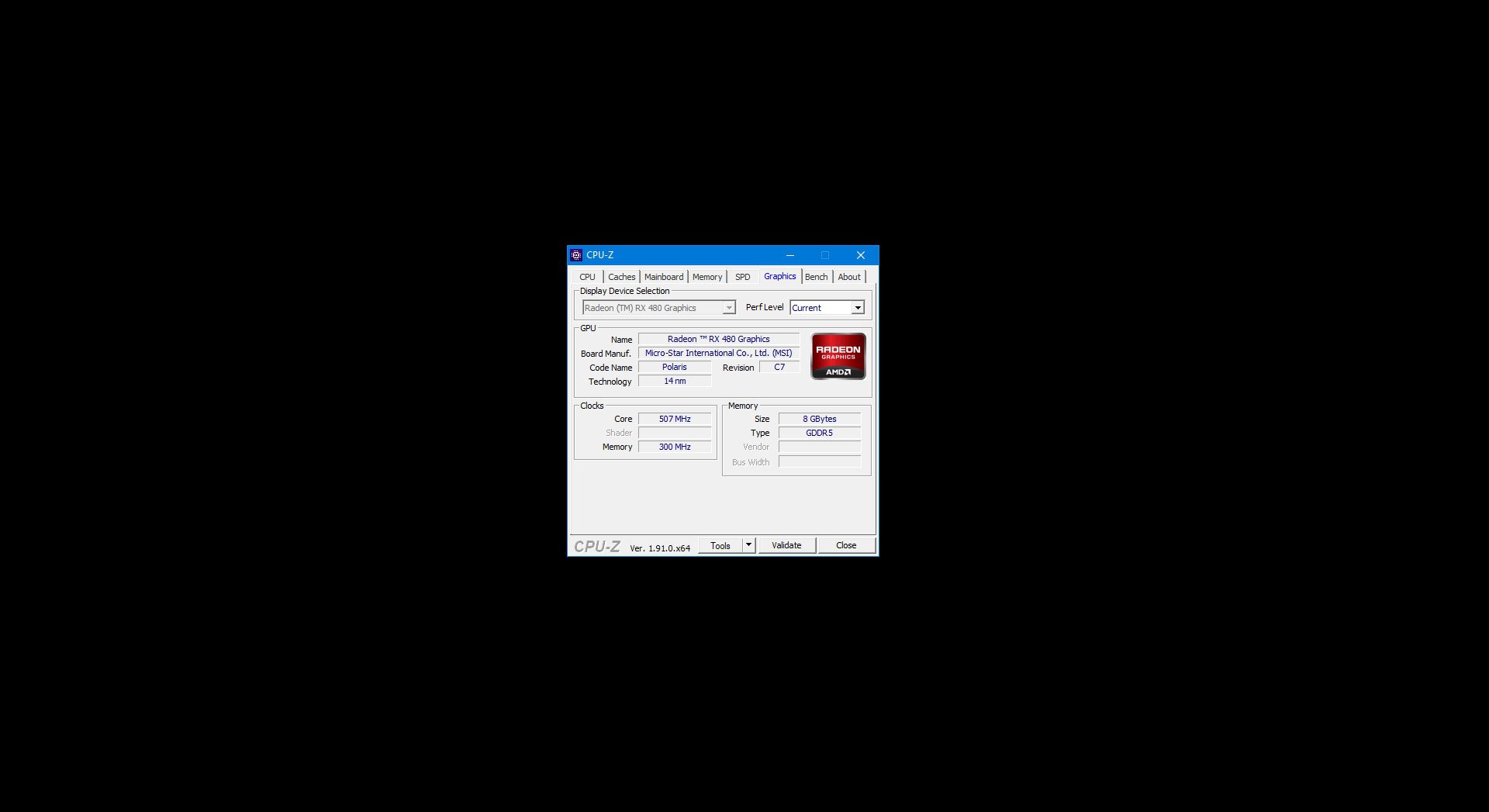 CPU-Z skärmdump som visar grafikinformation.