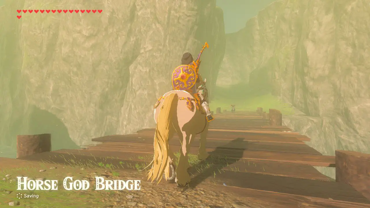 Crossing the Horse God Bridge i Zelda: Breath of the Wild.
