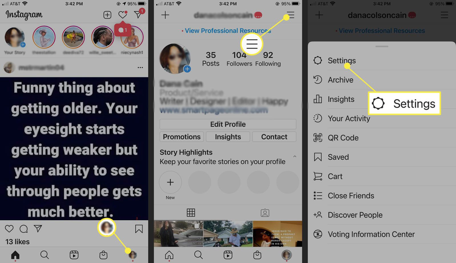 Instagram - navigera till Inställningar