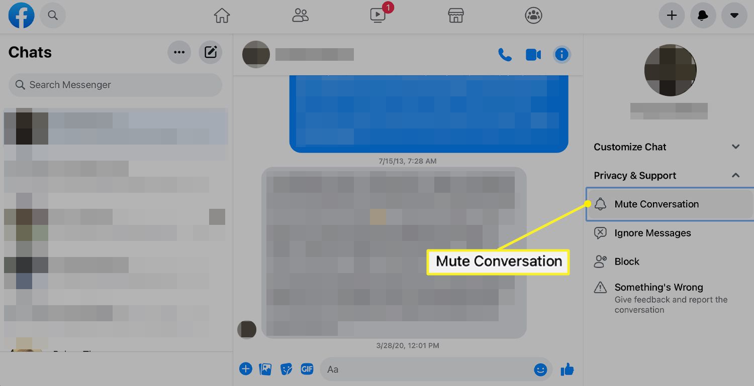 Messenger-meny med tyst konversation 