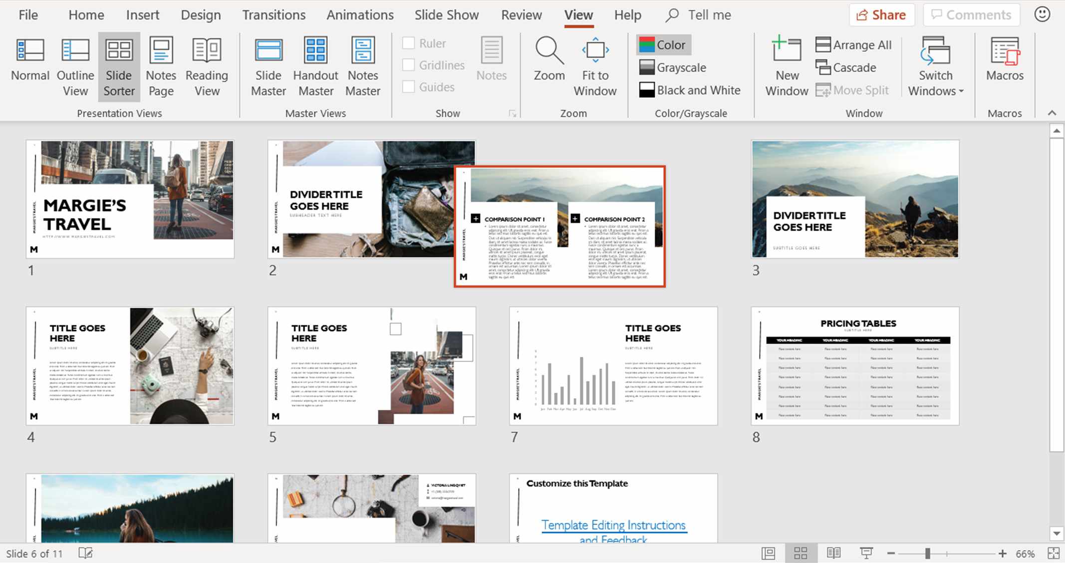 En skärmdump som visar hur du flyttar en bild till en annan plats i bildsorteringsvyn i PowerPoint