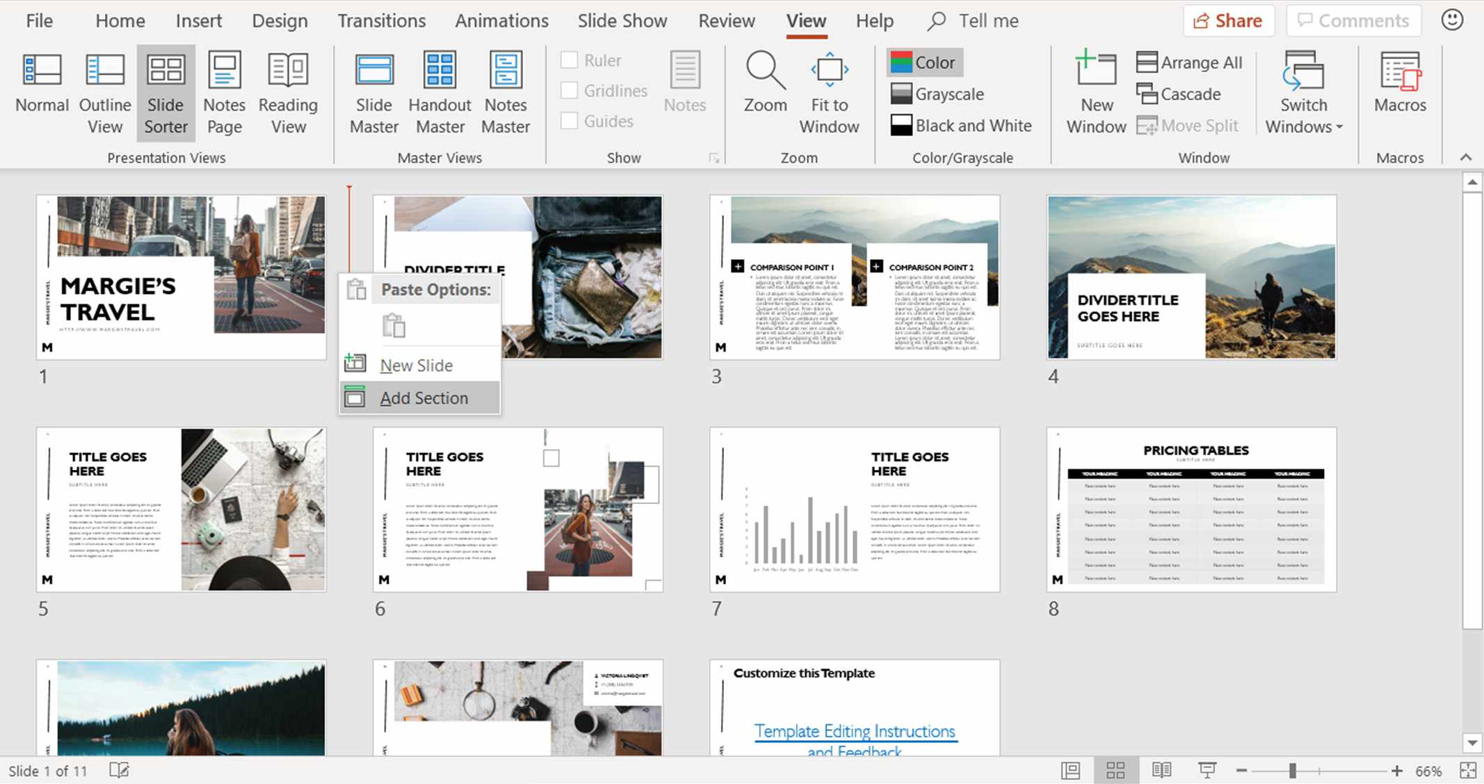 Slide Sorter View Meaning In English