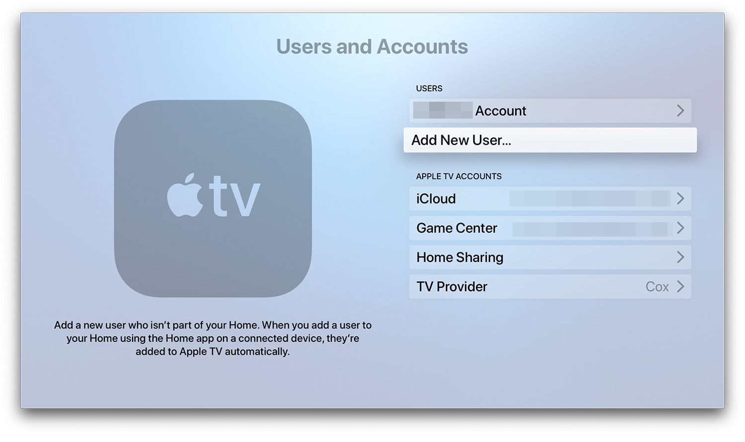 Apple TV-inställningar för användare och konton