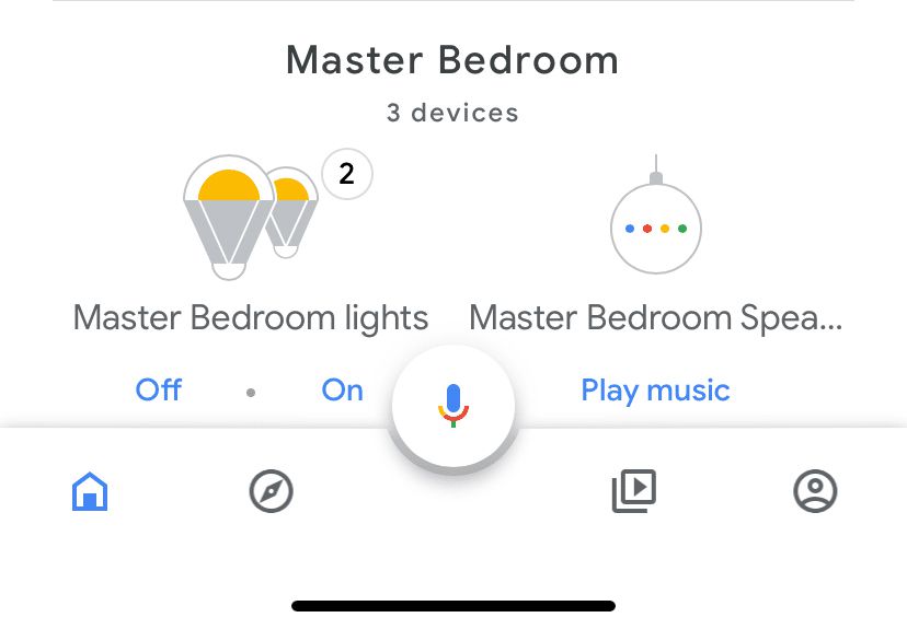 Google Home-app som visar en Google Home-enhet.