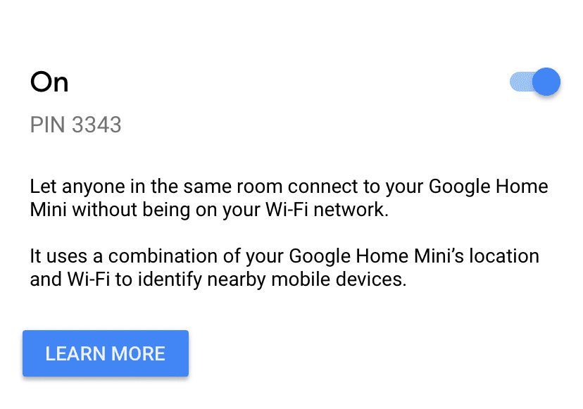 Google Home-appar som visar hur man växlar på PIN-koden för gästläge.
