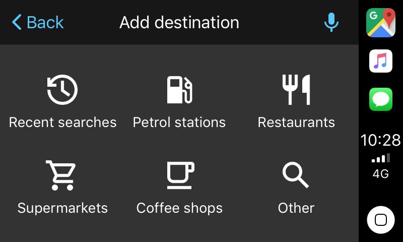 Google Maps på CarPlays skärm Lägg till destination
