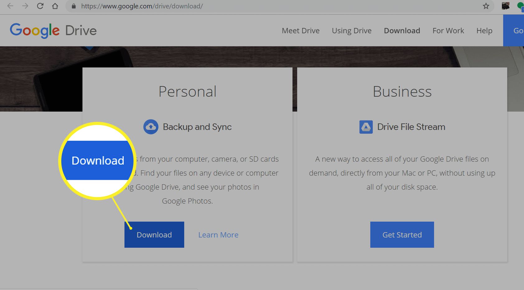 Ladda ner och installera Backup and Sync för Google Drive.