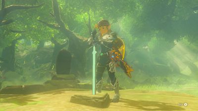 Dra mästarsvärdet från sin piedestal i The Legend of Zelda: Breath of the Wild