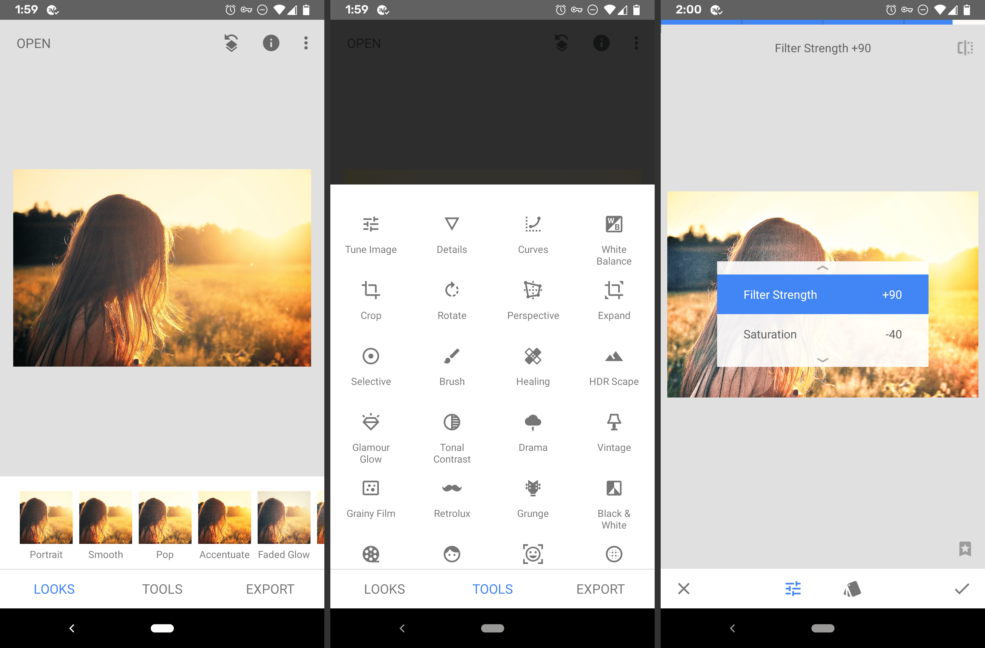 Skärmdump av appen Snapseed Android-bildredigerare