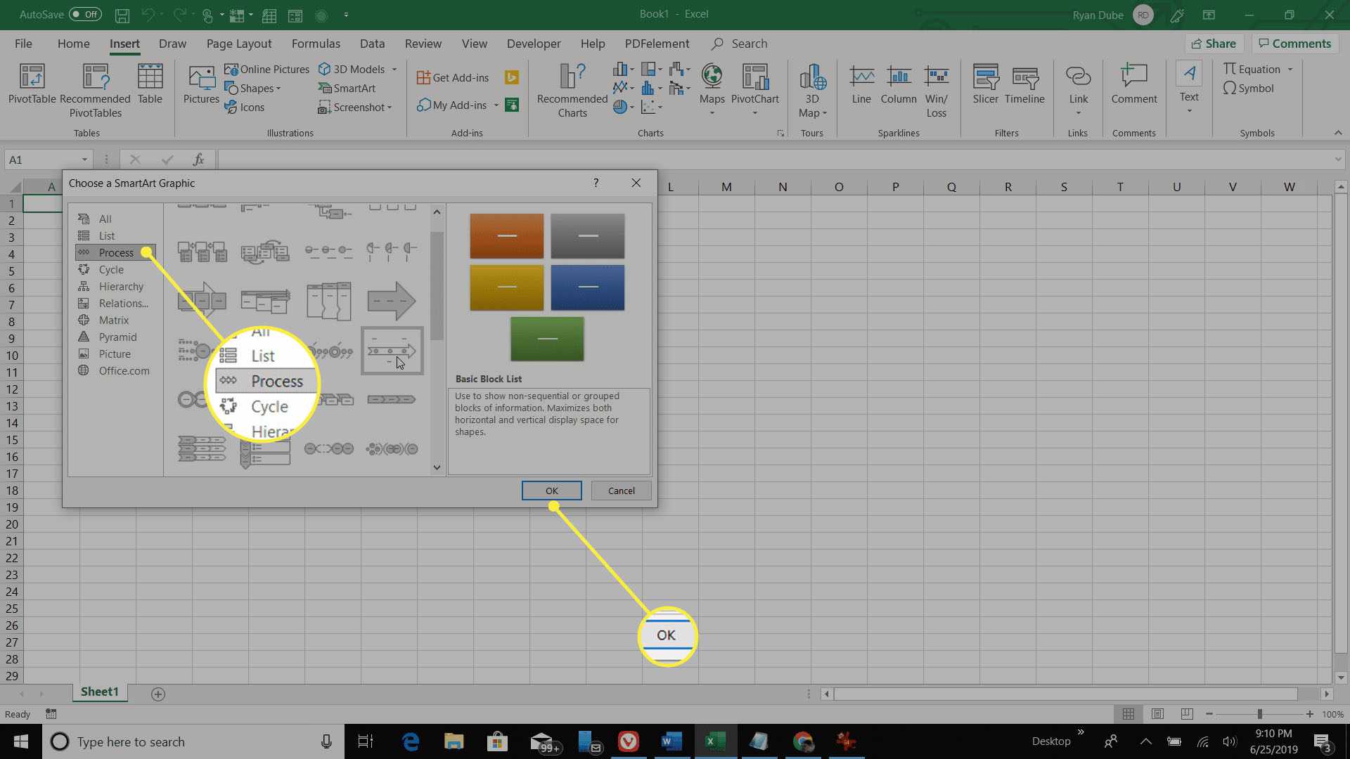 Välja en grundläggande tidslinje från Excel SmartGraphic
