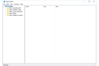 Skärmdump av registerkupor i Windows 10 registerredigerare