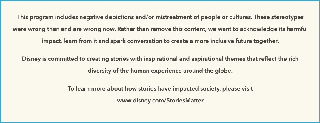 Rådgivningsvarningen Disney + innehåll som kommer att visas före utvalda titlar.