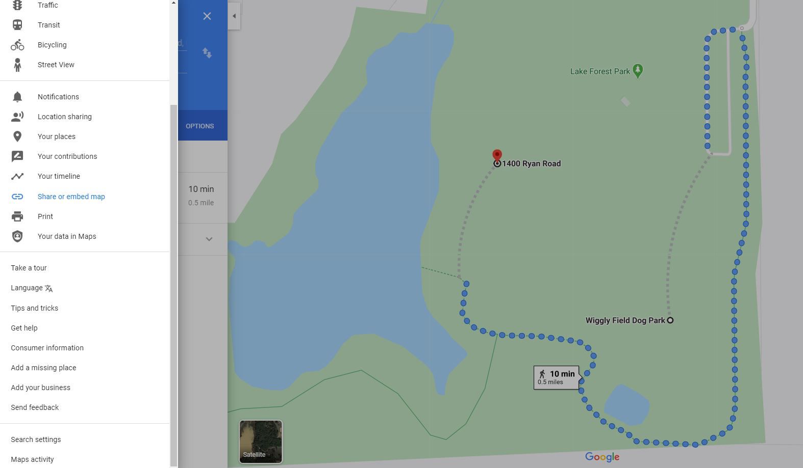 Dela eller bädda in kartalternativ i Google Maps-menyn