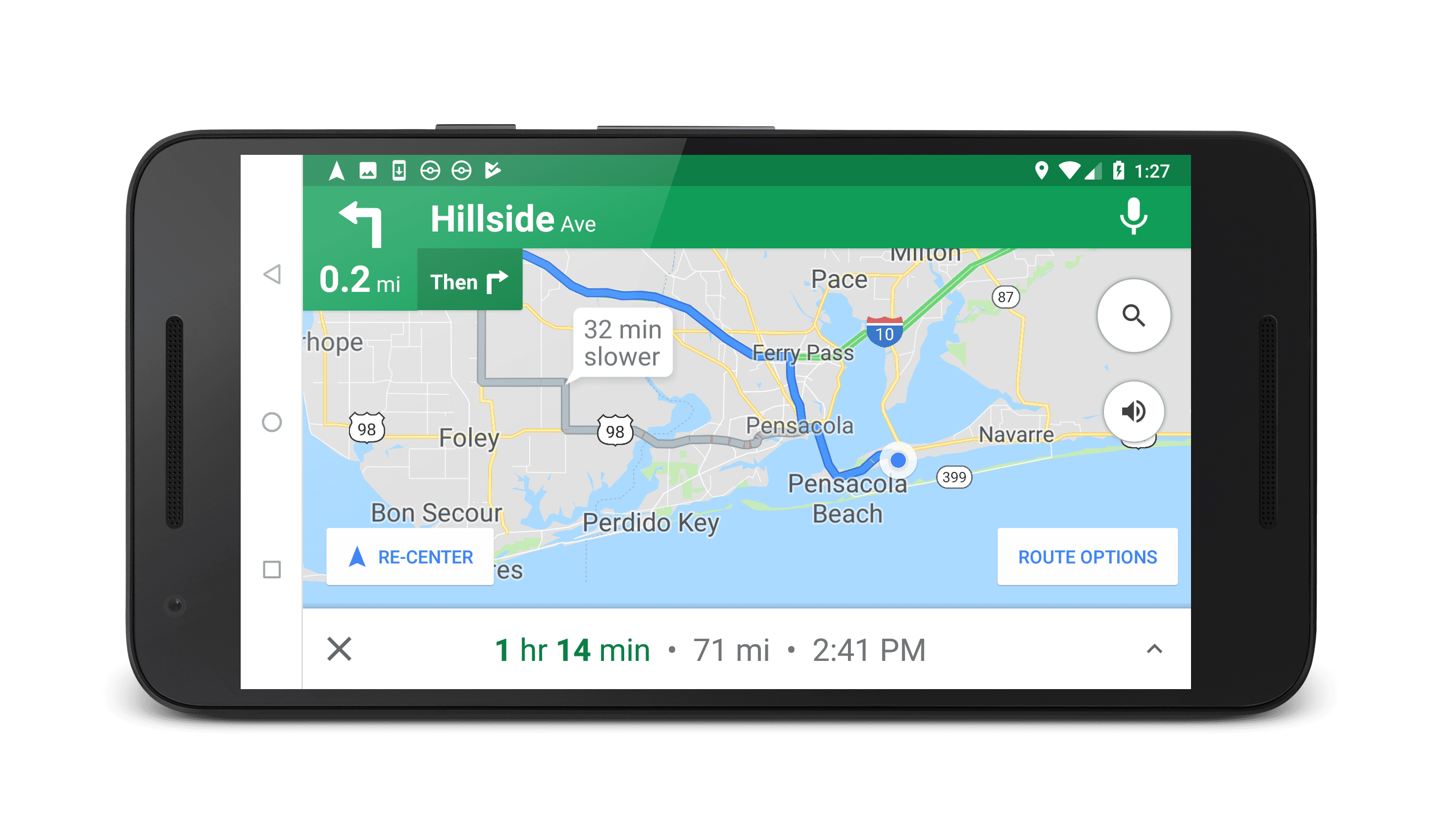 skärmdump av Google Assistent som visar alternativa rutter i Google Maps