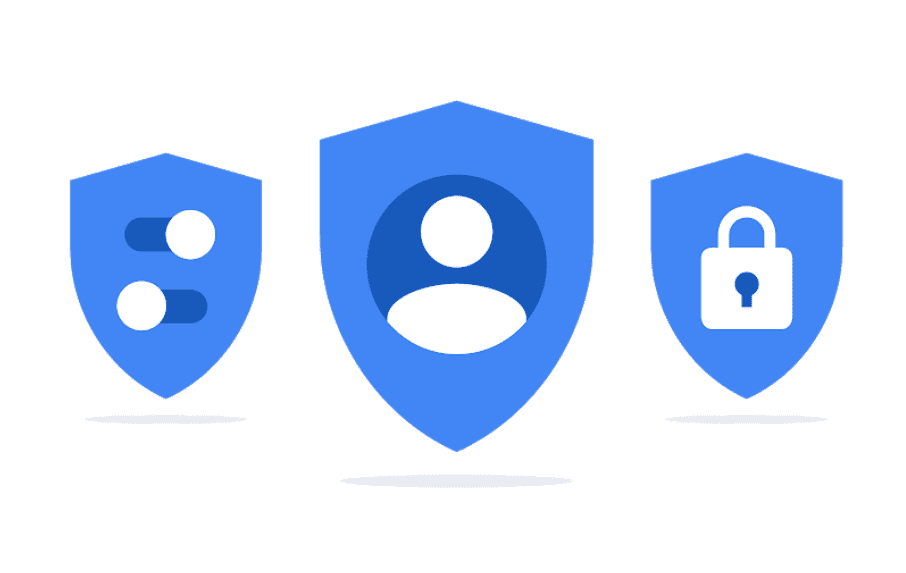 3 Google-ikoner som representerar inställningar, användarprofiler och säkerhet 