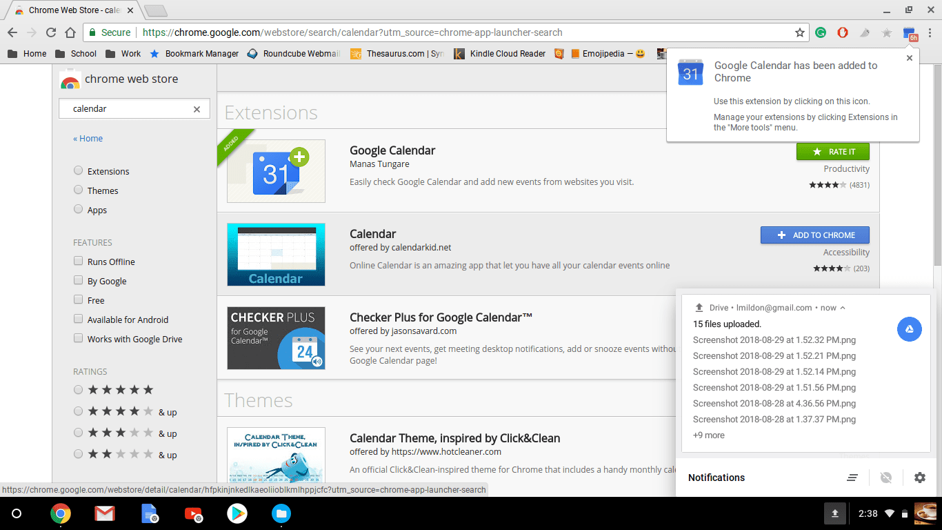 Chrome-webbläsare med dialogruta som säger att Google Calendar har lagts till i Chrome