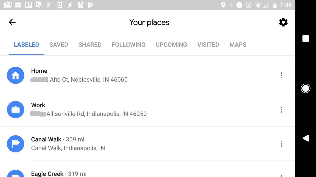 Skärmdump av Google Maps-platser.