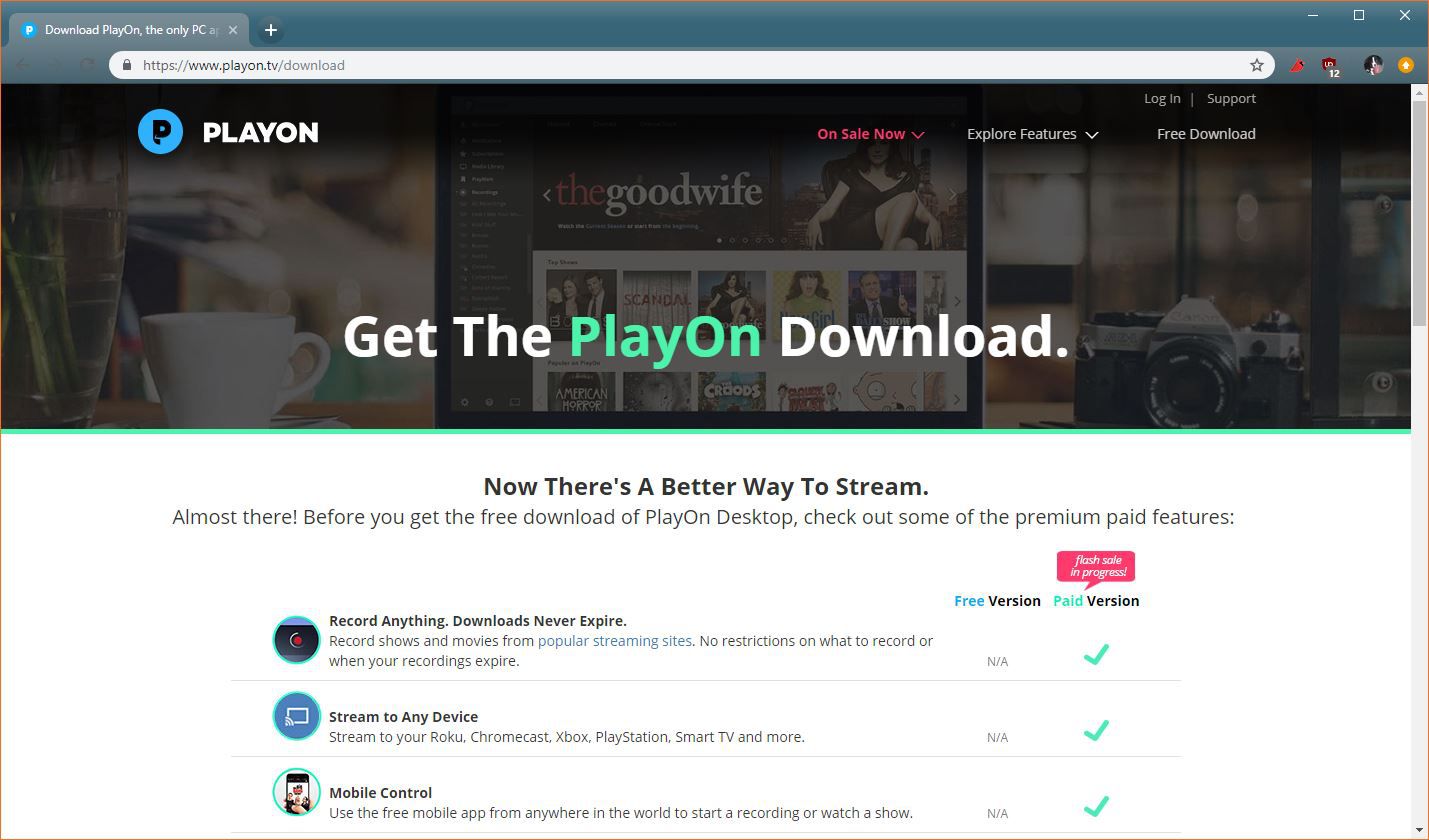 En skärmdump av PlayOn-webbplatsen.