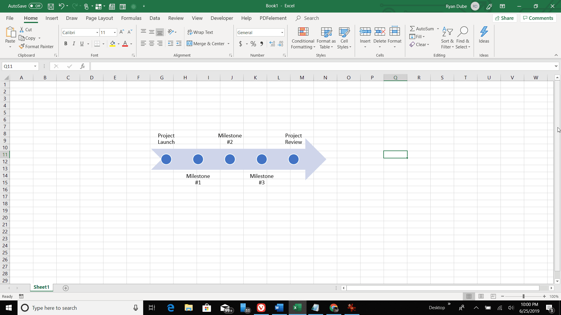 Skärmdump av en Excel-tidslinje i ett Excel-ark