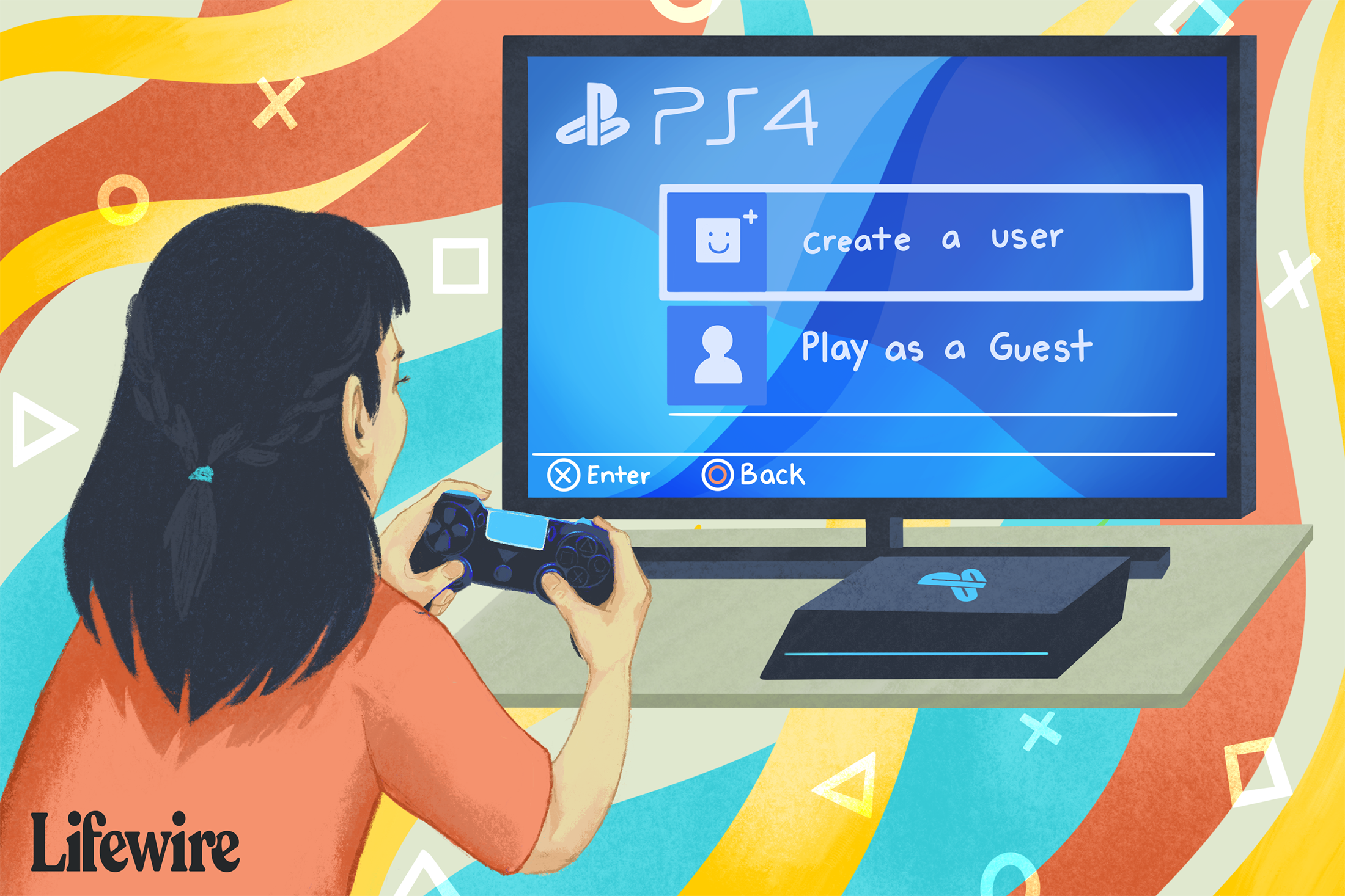 Illustration av en spelare som skapar ett nytt PS4-användarkonto