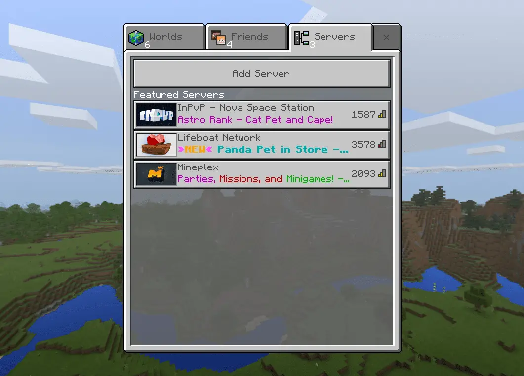 Skärmdump av Minecraft lägg till serverskärmen när du spelar som multiplayer