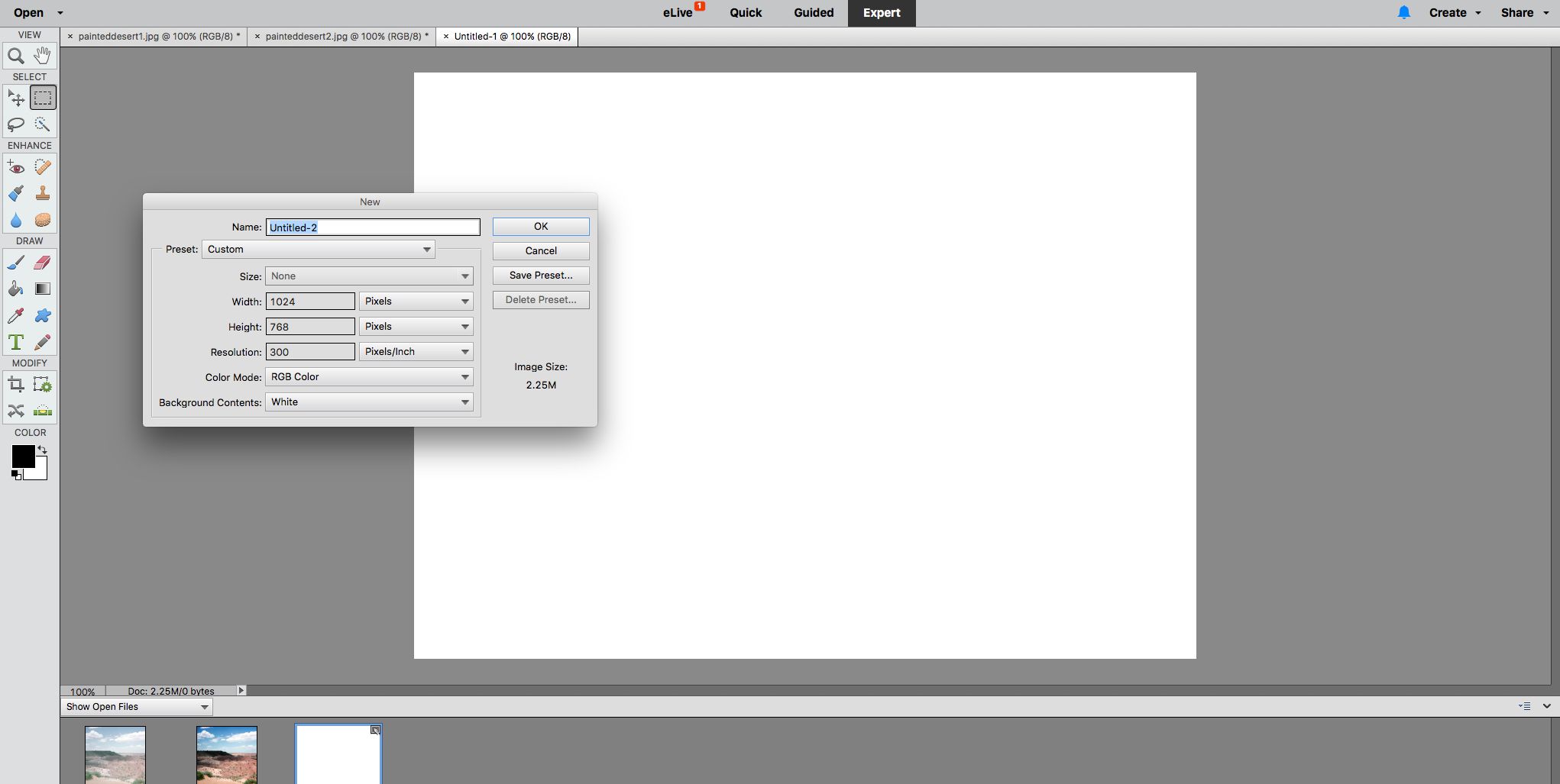 Skapa ett nytt tomt dokument i Adobe Element