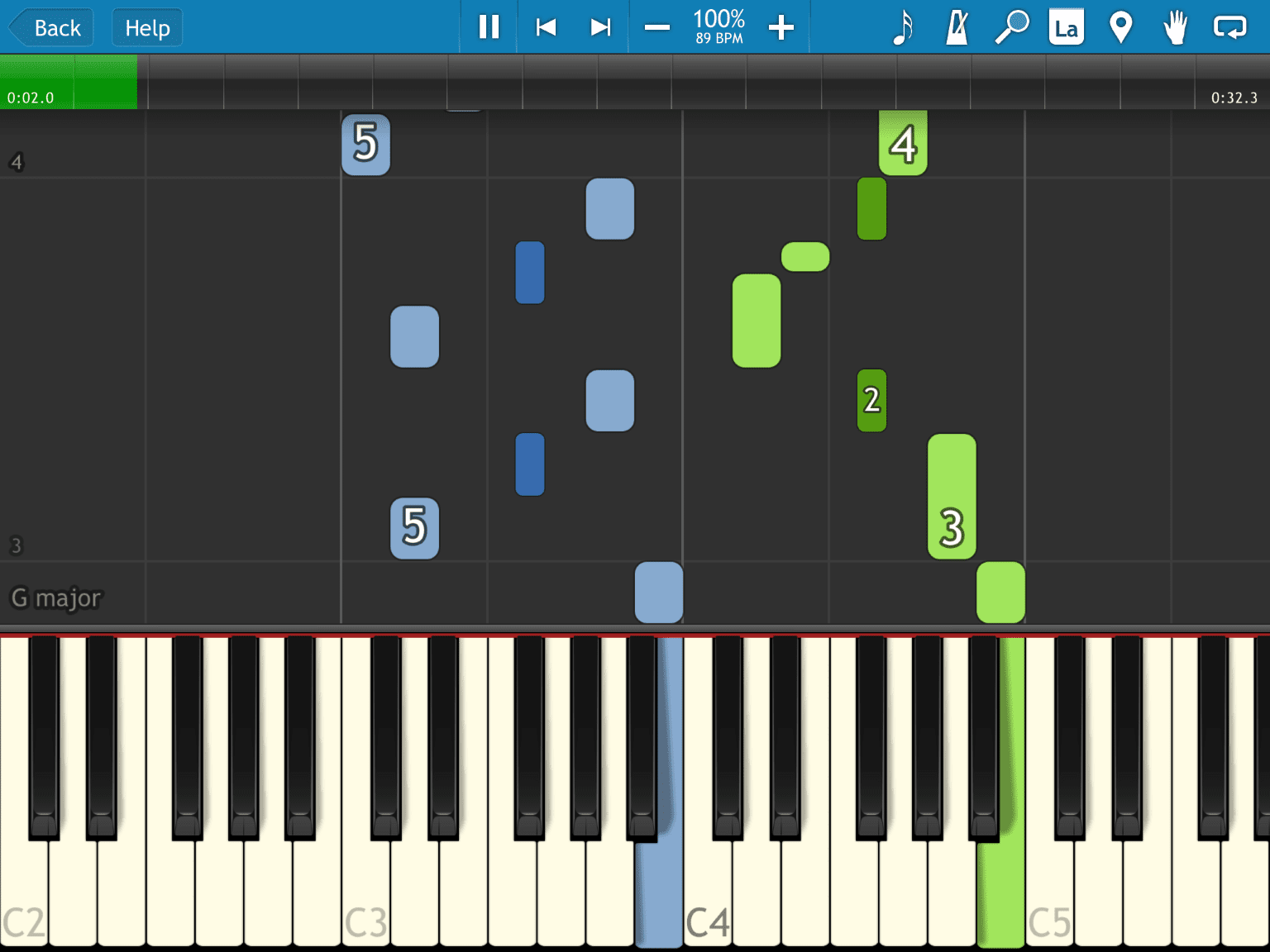 Synthesia piano app visar tangentbord