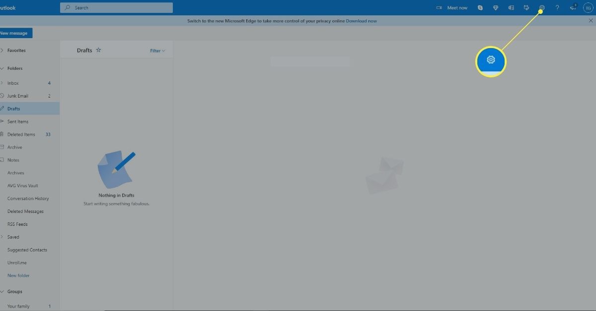 Inställningsikonen i Outlook.com