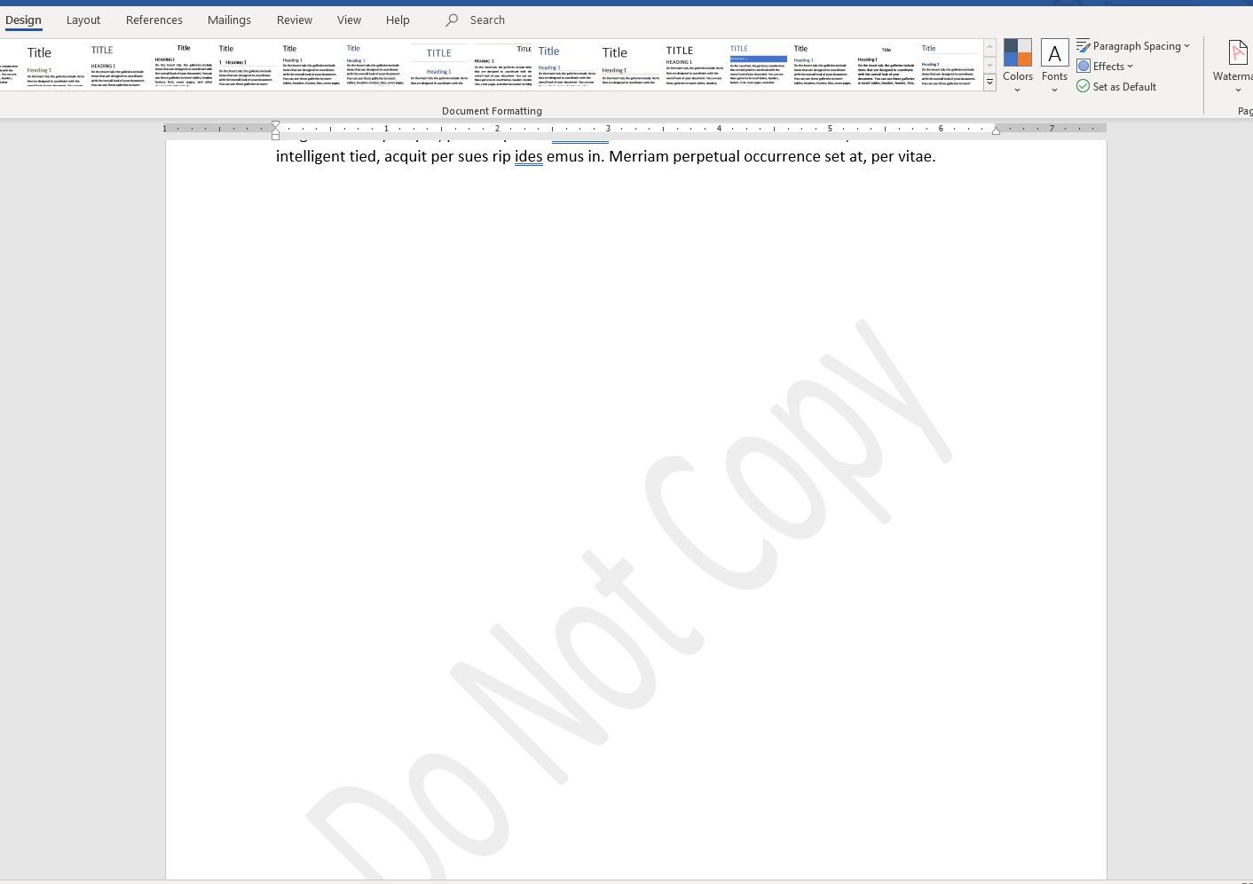 Skärmdump av textvattenmärke som tillämpas på Word-dokument