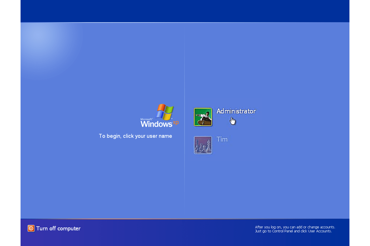 Skärmdump av Windows XP-inloggningsskärmen