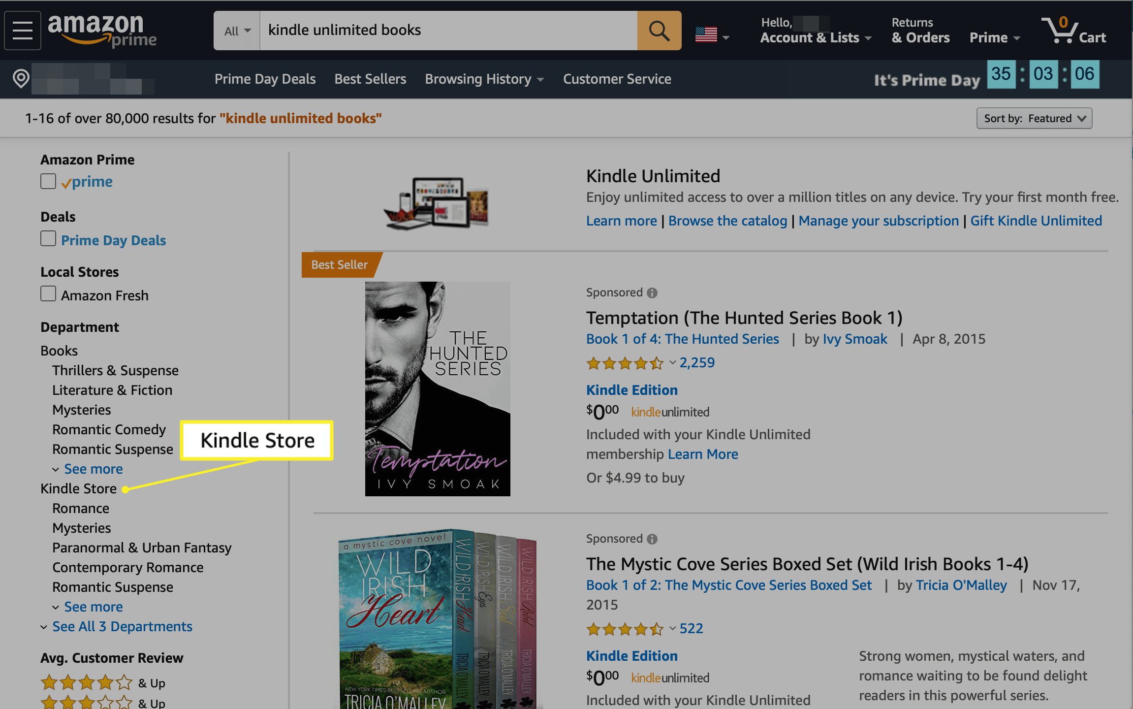 Kindle Store vald i Amazon-avdelningen