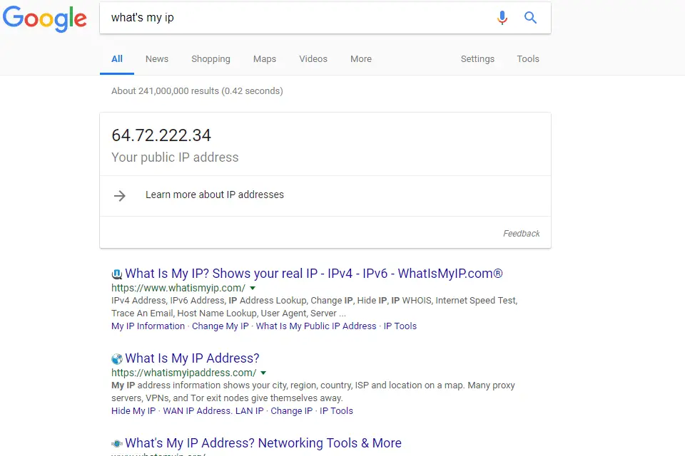 IP-adressen visas i Google