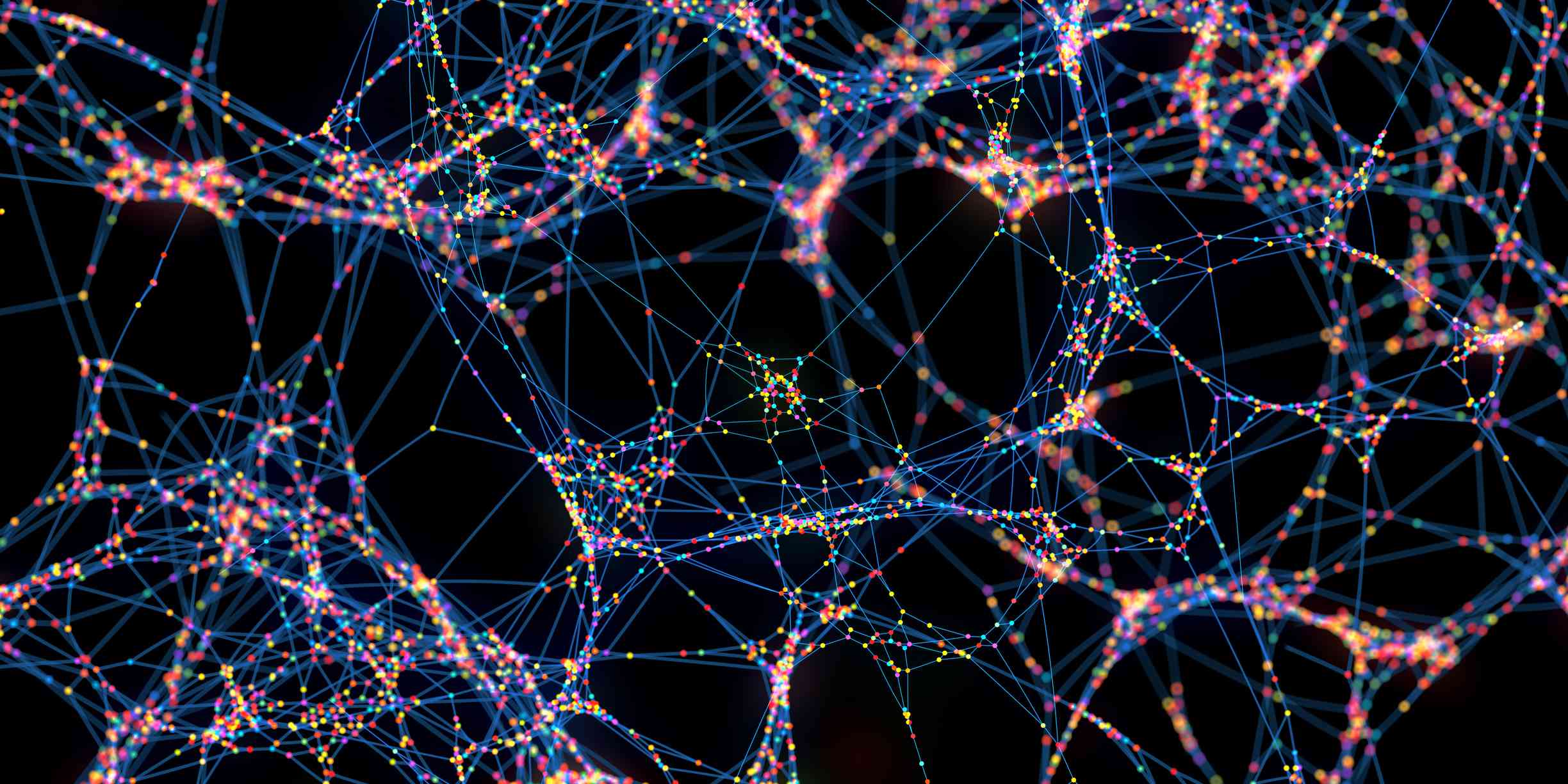Abstrakt nätverk av mångfärgade sfärer konceptuell illustration av färgade datapaket.